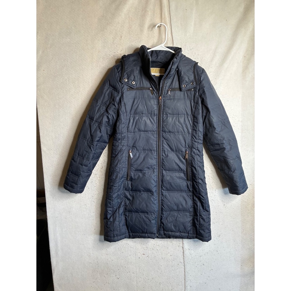Michael Kors Navy Blue Quilted Puffer Jacket with Detachable Hood Size M
